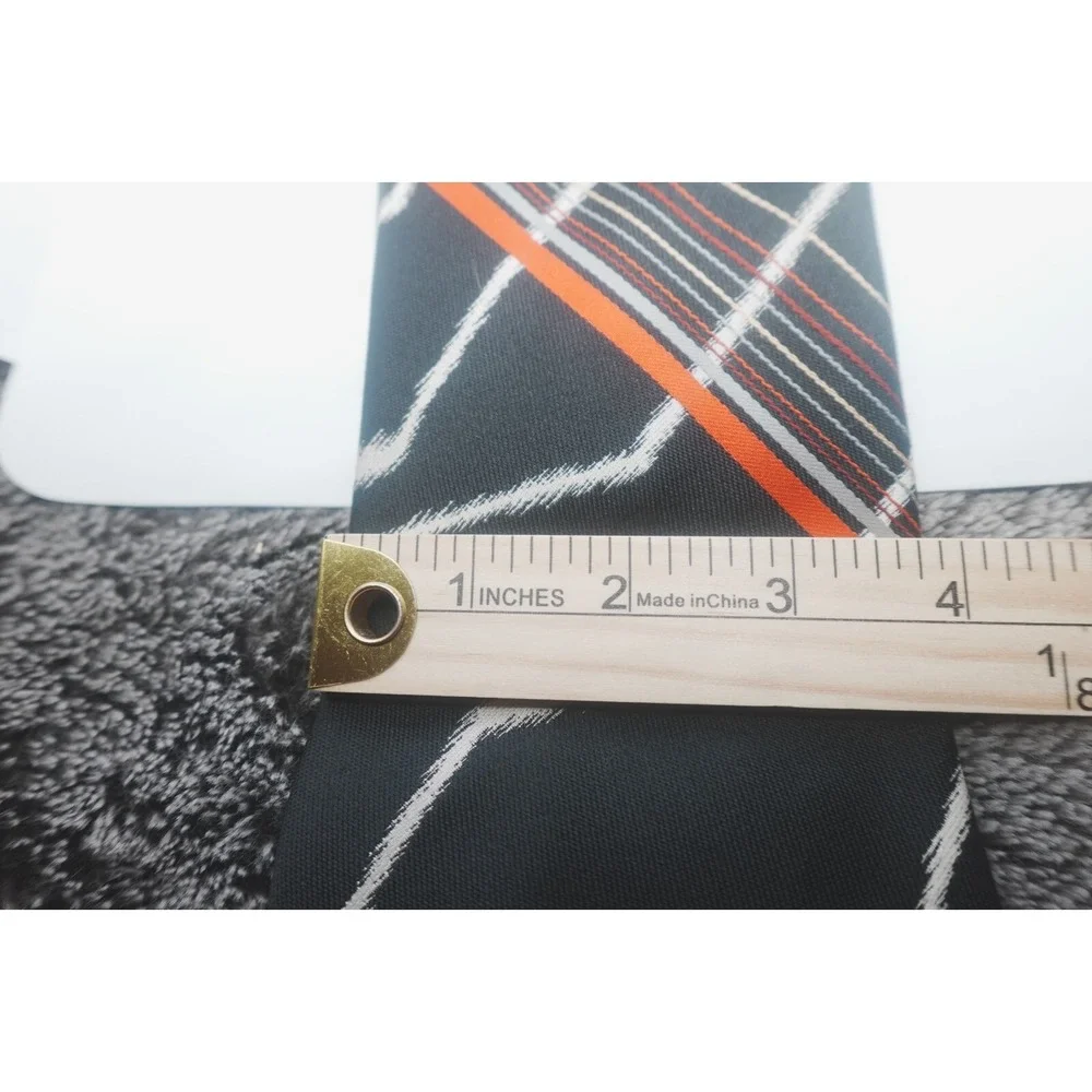 Vintage El Caballero Tie Black White Red Striped Art Deco Polyester‎